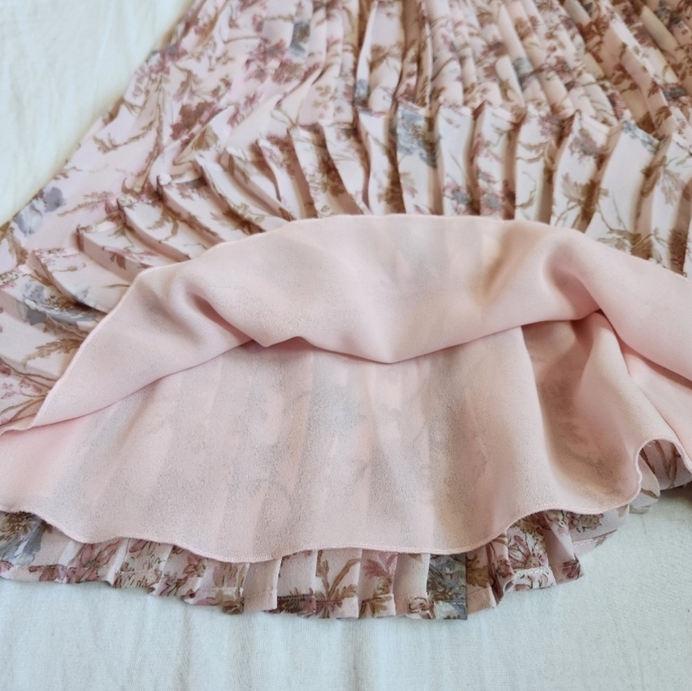 Laura Ashley accordion pleat pleated skirt blush pink floral print plisse size 6 - Picture 7 of 10